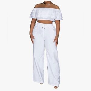 NWOT Adogirl 2 Piece Set Off Shoulder Ruffle Top & Wide Leg Pants - Size XL